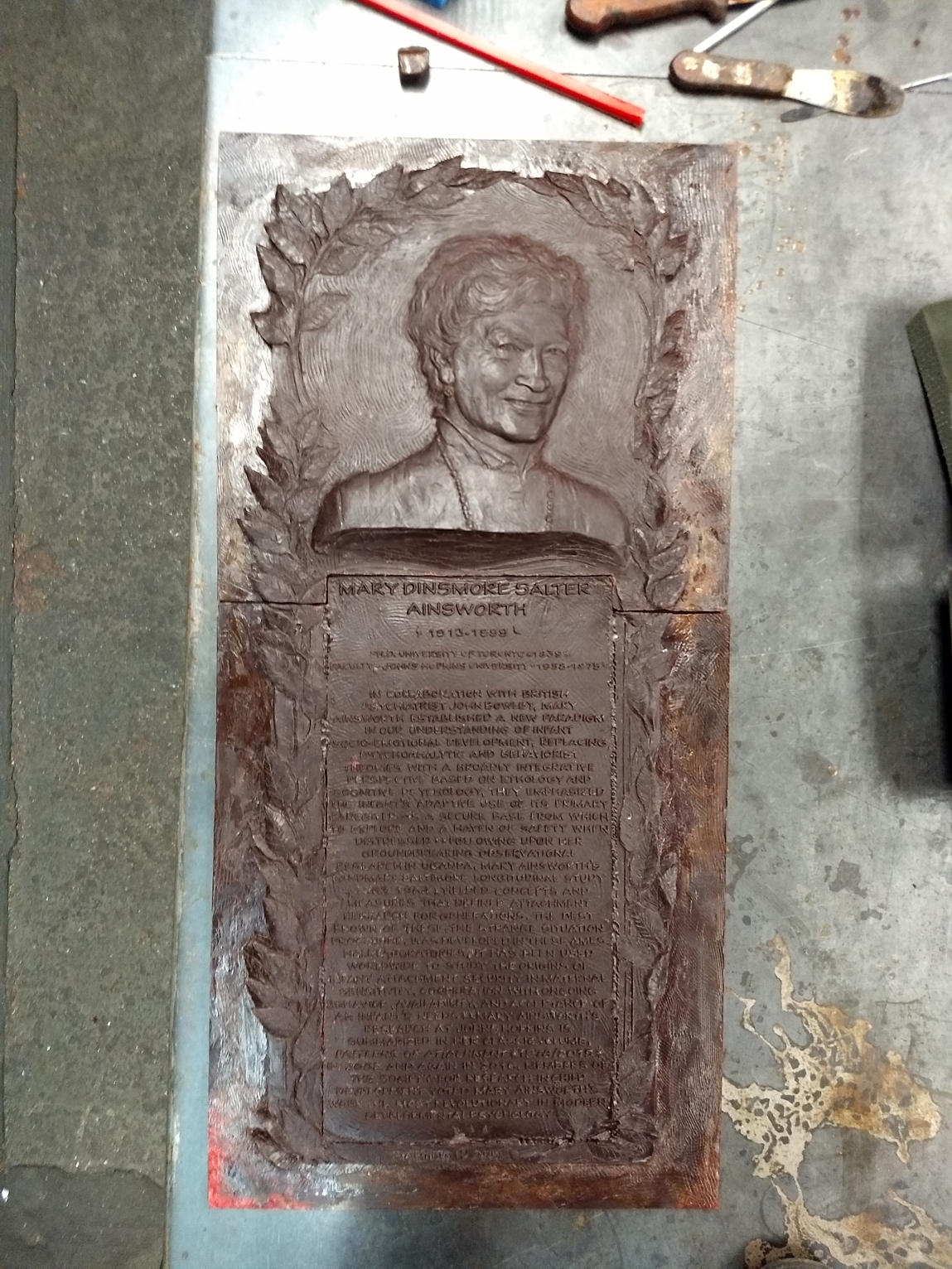 Bronze plaque relief of Mary Dinsmore Salter Ainsworth